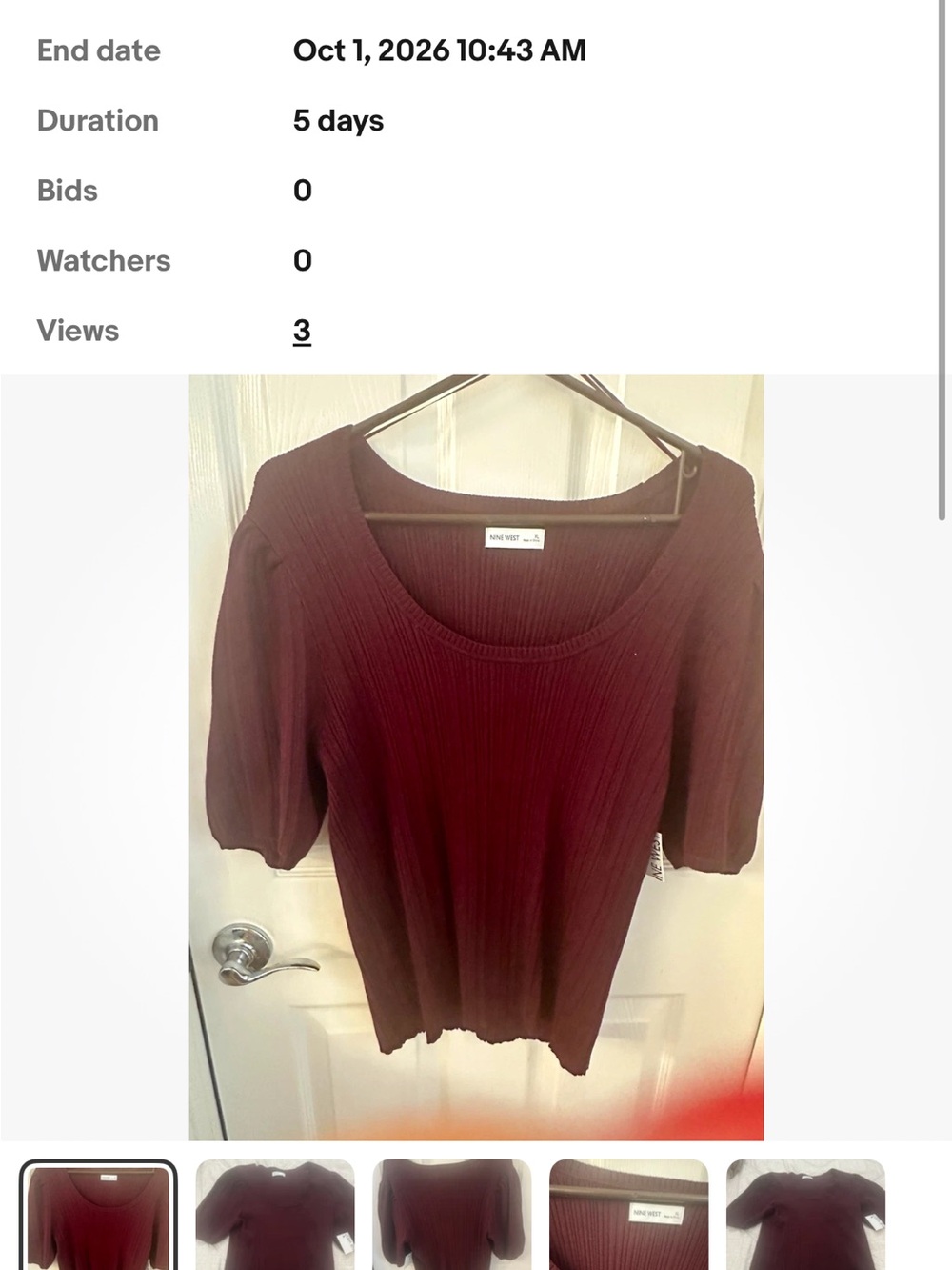Nine West Ribbed Scoop Neck Sweater in Burgundy XL